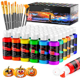 Acrylic Paint Set With 12 Brushes, 36 Colors (59Ml, 2Oz) Art Craft Paints Gifts For Artists Adults Beginners Painters, Halloween Pumpkin Canvas Ceramic Wood Rock Painting Kit Art Supplies