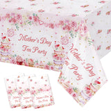 Mother’s Day Tea Party Tablecloth 3 Pack 54x108 Inch Pink Floral Rose Disposable Table Cover, Mothers Day Tea Party Decorations for Mom Brunch, Garden Party Supplies