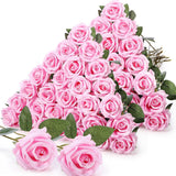 60 Pcs Artificial Roses Bulk Silk Flowers With Long Stems, Realistic Faux Rose Bouquet For Wedding Centerpieces, Valentine’S Party, Home Decor(Pink)