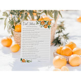A Little Cutie Theme Baby Shower Game — Dad Jokes Games — Pack Of 25 — Fun Dad Joke Game, Funny Daddy Jokes Trivia, Citrus Orange Shower Activity, Gender Neutral Couples Co-Ed Shower Birthday G350-Djk
