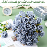 72 Heads Dusty Blue Artificial Rose Flowers 6 Bouquet Wedding Decoration Faux Flower Arrangement Bouquet With Stem Bridal Shower Gift Floral Centerpiece For Tables