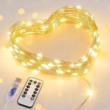 33FT USB Fairy Lights 100 LED Warm White Silver Wire String Lights with Remote Timer for Bedroom Dorm Party Decor