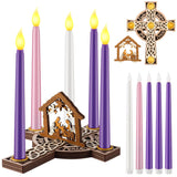 Christmas Advent Wreath Candle Holder With 5 Pcs Flameless Advent Candle, Wood Cross Shaped Nativity Scene Candlestick With Celtic Knot For Christmas Home Church Table Centerpiece Decor