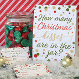 Christmas Party Game How Many Kisses (1 Double-Sided Sign With 30 Guessing Cards)