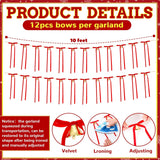 10 Feet Christmas Velvet Bow Garland With Jingle Bell Red Ribbon Bow Jingle Bell Banner Velvet Christmas Ornaments For Xmas Tree Fireplace Staircase Indoor Outdoor Decoration