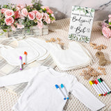 43 Pcs Baby Shower Games White Bodysuit Decorating Kit Bibs Design Games Prizes, Include Wooden Game Sign With 15 Blank White Bibs 15 Bodysuit 12 Marker For Shower