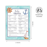 Nautical Baby Shower Games — Baby Trivia Game — Pack Of 25, Rustic Navy Blue Anchor, Ahoy Boy Couples Shower Game, Sail Boat Fun Baby Facts Gender Neutral Nautical Theme Shower Activity G807-Trv