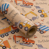 Truck Wrapping Paper Roll, Mini Roll, Colorful Truck And Happy Birthday Text Design Birthday Kraft Wrapping Paper Great For Kids Boys Birthday, Truck Party And More, 17 Inches X 16.4 Feet