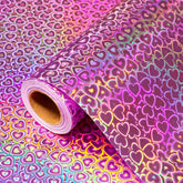 Holographic Heart Wrapping Paper Roll, Girly Romantic Metallic Pink Rainbow Birthday Wrapping Paper For Valentine'S Day, Wedding, Anniversary, Christmas, Party, Celebration (17In X 33Ft)