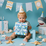 1St Birthday Wrapping Paper Roll For Baby Boys, Sea Animals Age1 Ocean Shark Turtle Seaweed Design Gift Wrap For Toddlers, First Birthday Party, Mini Roll 17 In X 16.4 Feet