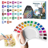 Mini Shimmer Watercolor Paint Set, 26 Glitter Metallic Watercolour Painting Sets With Handheld Foldable Palette, Portable Shimmer Solid Paint Kit With 2 Brushes & Storage Bag For Travel And Beginners
