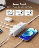 Surge Protector Power Strip 6 Outlets 4 USB Ports 2 USB C 15FT Flat Plug Extension Cord White