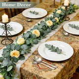 2 Pack 13Ft Artificial Spring Eucalyptus Flower Garland With Fake Rose Flower Floral Vine & Seeded Eucalyptus Greenery Garland For Wedding Arch Table Runner Backdrop Party Spring Decor (Champagne)