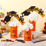 3 Sets Graduation Table Centerpiece Decorations Class Of 2025 Includes 3 Silk Artificial Flower 9 Congrats Grad Sticks Picks Toppers 3 Metal Vases For Home Party Supplies Gifts(Orange)