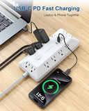 16-in-1 Surge Protector Power Strip 12 AC Outlets 4 USB 6FT Flat Plug