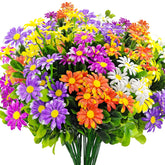 10 Bundles Artificial Daisies Plastic Flowers Outdoor Uv Resistant Fake Daisy Faux Plants For Home Window Box Garden Planter Indoor Outside Decorations (Multi-Color)