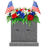 Memorial Day Headstone Flower Saddle Artificial Cemetery Grave Flowers For Veterans 4Th Of July Independence Day Patriotic Tombstone Gravestone Arrangements Outdoor Decorations