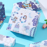 Reverible Baby Boy Wrapping Paper Roll For Boys Kids Infant - Baby Blue Gift Wrap Sheets With Bear Balloon Moon Star Patterns For Neutral Baby Shower Birthday - Total 28.5Sq.Ft