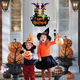 Halloween Witch Door Sign Happy Halloween Wooden Sign Plaque Witch Leg Front Door Hanging Decor Wood Welcome Signs For Home Farmhouse Hanger Porch Wall Decor Witches Party Supplies