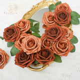 Artificial Flowers, 25Pcs Artificial Rose For Diy Wedding Bouquets Centerpieces Arrangements, Shades Of Terracotta Foam Roses With Stem For Bridal Shower Party Home Decorations