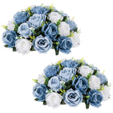 Large Artificial Flower Centerpieces - 2 Pcs 13.8In Diameter Dusty Blue & White Fake Flowers Roses Balls - Silk Faux Rose Arrangement For Tables Wedding Party Centerpiece Table Decorations