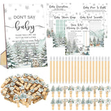 321 Pcs Winter Baby It'S Cold Outside Baby Shower Games Supplies, 5 Sets (50 Cards Each) Activities Cards With 20 Pencils 1 Don'T Say The Words Sign 50 Clothespin