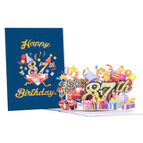 3D Pop Up Happy 87Th Birthday Card – Blue Design With Glitter Numbers, Balloons, Cakes & Gifts – Unique Bday Card For Dad, Mom, Husband, Wife, Man Or Woman – 5" X 7"