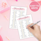 Minimalism Birthday Game Cards - This Or That - 20 Blush Double-Sided Fill In Style Birthday Party Game Cards For Girls, Friends Compare, Party Favor & Activities - A03