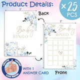 Baby In Bloom Baby Shower Games For Boy Girl, Spring Blue Floral Bingo Game Gender Neutral Party Decorations Favors Ideas, 25 Pcs, 5X7 In-C03