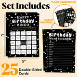 Happy Birthday Bingo - 25 Pcs Adults Party Games, Word Scramble, Fun Games
