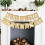 Merry Christmas Burlap Banner Christmas Snowflake Pre-Assembled Bunting Garland Xmas Tree Decor For Fireplace Wall Indoor Outdoor Xmas Party Decoration Photo Prop