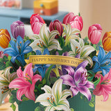 Paper Pop Up Floral Mother’S Day Card For Mom Grandma, Tulip And Lily Bouquet, 3D Floral Card Gifts For Women On Birthdays, Anniversaries, Thank You & Valentine'S Day With Envelope
