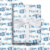 13Th Birthday Wrapping Paper Roll - Blue Happy 13Th Birthday With Heart Gift Wrap For For Age13 Teens, Kids, Boys - Mini Roll - 17 Inches X 16.4 Feet (23.2 Sq.Ft.)