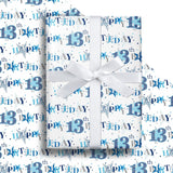 13Th Birthday Wrapping Paper Roll - Blue Happy 13Th Birthday With Heart Gift Wrap For For Age13 Teens, Kids, Boys - Mini Roll - 17 Inches X 16.4 Feet (23.2 Sq.Ft.)