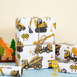 Construction Truck Wrapping Paper Roll For Boys, Mini Roll, Yellow Digger, Mixer, Crane Design Gift Wrap For Kids Birthday, Toddler Party, Vehicle Theme Party, 17 Inches X 16.4 Feet