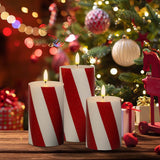 Christmas Flickering Flameless Candles Red Stripes Glitter, Battery Operated Pillar Real Wax Led Electric Candle With Remote Timer For Home Christmas Party Decor D3 X H4 5" 6" Set Of 3