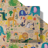 Baby Shower Wrapping Paper Roll - 17 Inches X 16.4 Feet - Colorful Cartoon Animal Design On Kraft Paper - For Boy Or Neutral Gift Wrapping, Kids' Birthday Party And Baby Shower