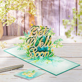 Get Well Soon Pop Up Card, Blossoming Field, Flowers, 3D Greeting Cards, Gifts For Mom, Mother In Law, Wife, Girlfriend, 5X7 - Includes Envelope And Message Note