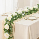 2Pcs 13Ft Artificial Eucalyptus Garlands With Flowers - 8 Roses, Faux Floral Greenery Garlands Fake Flowers Vines For Wedding Table Centerpieces Arch Party Ceremony Backdrop Decor (White)