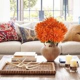 Orange Artificial Mums For Outdoors Fall Fake Mums Bush 5 Heads Silk Chrysanthemum Flowers Bouquets Autumn Faux Spider Mum Flower Large Floral Arrangements Fall Decorations For Home