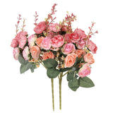 7 Branch 21 Heads Artificial Silk Mini Rose With Stem, 2 Pack Fake Flowers Leaf Rose Decor Bouquet For Wedding Home Office Decoration, Coral Pink