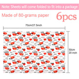 6 Pcs Heart Wrapping Paper Printed Patterned Tissue Valentines Gift Wrap Red Tissue Paper For Gift Wrap Supply(50 * 70Cm)
