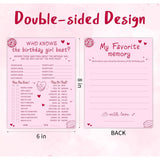 Who Knows The Birthday Girl Best & Favorite Memory - 20Pcs Birthday Double-Sided Game Cards - Pink Full Print Birthday Game Cards For Girls - Birthday,Sleepover Party & Acticities Supplies - A01