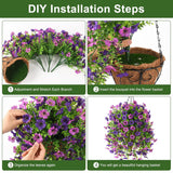 Artificial Hanging Flowers With Basket For Spring Outdoor Decoration 3 Bunches Of Silk Daisy Flower Uv Resistant For Garden Porch Patio Balcony Yard Decor (Purple1)