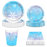 Snowflake Party Decorations,Winter,Christmas Include Blue Snow Party Plates, Dessert Plates,Cups, Napkins (88Pcs )