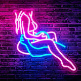 Lady Neon Sign Pink Blue LED Wall Light USB Powered for Bedroom Bar Office Room Decor