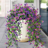 Artificial Hanging Flowers For Outdoors, 2 Pcs Fake Hanging Plant Spring Summer Decor, Uv Resistant No Fade Realistic Faux Flower For Front Door Porch Planter Patio Garden Yard(Double Purple)