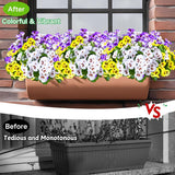 Artificial Fake Pansy Flowers For Outdoor, 24 Bundles Faux Silk Pansies Flowers Wildflowers For Spring Summer Planter Front Door Porch Yard Patio Window Box Home Decor (Purple, Yellow, White)