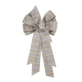 Large 11 X 20 Inch Big Burlap Ribbon Bow Gold Silver Gillter Stripe Wreath Ribbons And Bow Use For Christmas Gift Wrapping, Party Decoration (Gold And Silver Stripe)