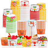 Christmas Treat Snack Cups, 60Pcs Xmas Disposable Ice Cream Paper Cups Merry Christmas Sonwman Santa Elk Bowls Snack Cups For Christmas Party Supplies Decorations(3 Oz)
